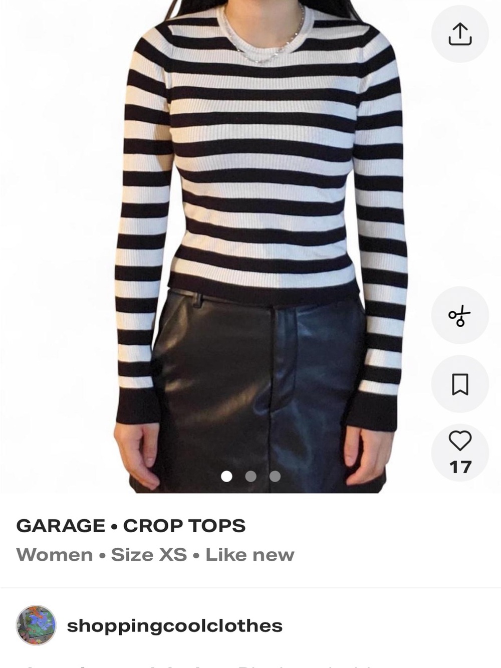 Garage Black and White Striped Ribbed Long-Sleeve Crop Top